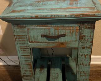 Distressed Turquoise "La Boca" Style End Table with Drawer