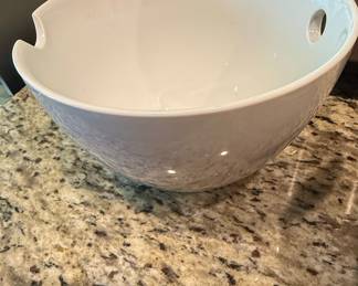 White Ceramic Serving Bowl with Utensil Notch and Handles