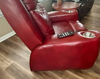 SoCozi Red Faux Leather Massage Recliner with Heat and Memory Settings