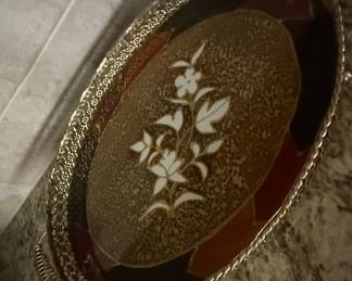 Vintage Italian Marquetry Serving Tray with Floral Motif