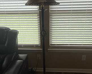 Rustic Iron Floor Lamp with Twisted Accent and Faux Leather Shade