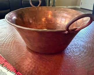 Vintage Hand-Hammered Copper Cazo Pot with Handles