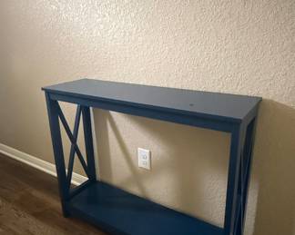 Navy Blue X-Frame Console Table with Shelf