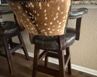 Western Axis Hide Tufted Leather Swivel Bar Stools