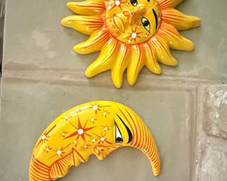 Hand-Painted Mexican Ceramic Sun and Moon Set