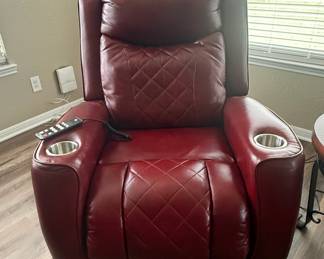 SoCozi Red Faux Leather Massage Recliner with Heat and Memory Settings