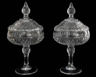 360 - 2 Glass Candy Dishes w/ Lid - 12.5" Tall