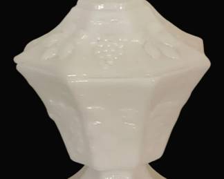 497 - Vintage Anchor Hocking Milk Glass Candy Dish (Description): 8" tall