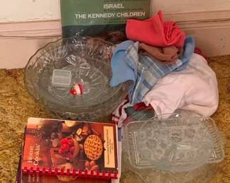 313 - Lot of Assorted Glass Platters, Bowls, Cookbooks (Description): & More