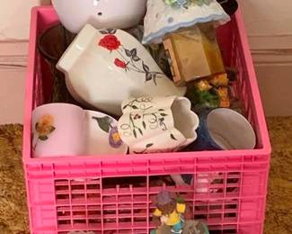 318 - Plastic Basket of Assorted Decor Items