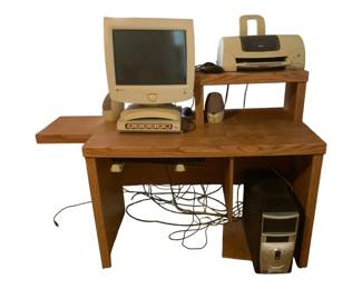 340 - Desk w/ Vintage Computer Setup (Description): 50 x 28 x 42 Used as is electric/electronic/mechanical item. No guarantee all components, untested.