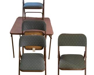 613 - Folding Card Table w/ 4 padded folding chairs (Description): Samsonite table - 32 x 32 x 30 chairs - 32 x 18 x 20