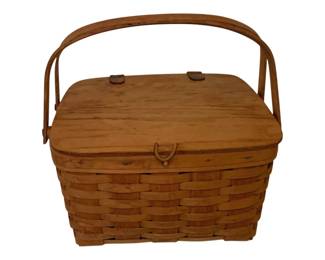 493 - Longaberger lidded Cake Basket - 13 x 12 x 7 (Description): some staining