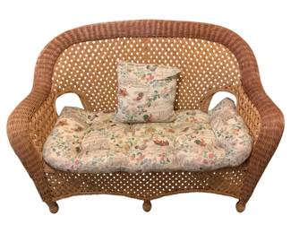 396 - Wicker Settee w/ cushion - 36 x 52 x 29