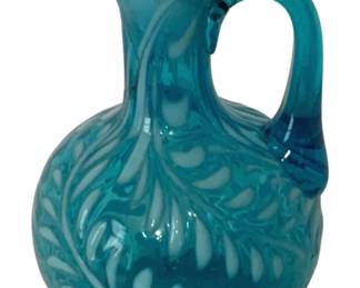 639 - Blue Opalescent Glass Cruet - as is - cracked (Description): 5.5" tall