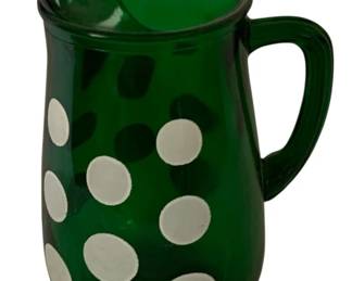298 - Anchor Hocking Forest Green Glass Pitcher w/ dots (Description): 8.5" tall