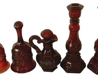 374 - 5 Avon Red Glass Items