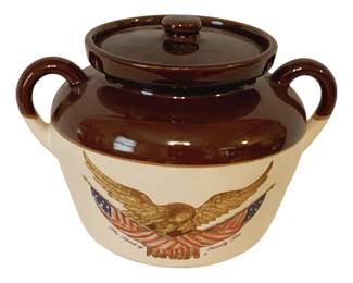 454 - Stoneware Bean Pot w/ Eagle Print - 8 x 7
