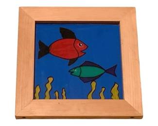 631 - Framed Painted Glass Art - 10.5 x 10.5