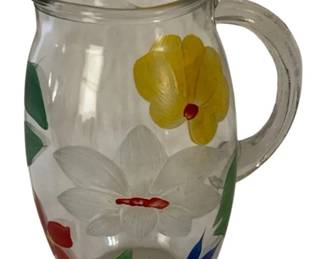299 - Vintage Bartlett-Collins handpainted Glass Pitcher (Description): 8" tall