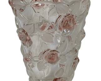 219 - Vintage Mikasa Bella Rosa Pink Raised Roses Vase (Description): 9.5" tall