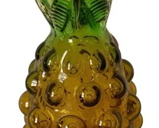 327 - Murano Style Amber/Green Glass Pineapple Vase (Description): 11" tall