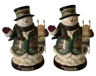 315 - 2 Thomas Kinkade Snowmen - 7.5" Tall