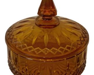 640 - Vintage Indiana Glass Amber Candy Dish (Description): featuring Princess pattern