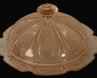 375 - Pink Glass Cheese Dish - 6.5" Round