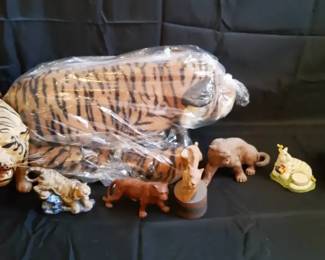 Tiger Collectors Lot2 7 Sculptures, 1 Stuffed Tiger Wildlife Book 1 Limited Edition