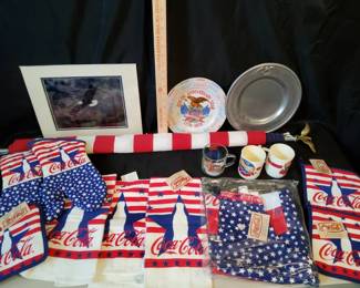Ultimate 4th of July Collectibles Lot 1 large Quilt, CocaCola, Carter Mugs, Art, Flags more