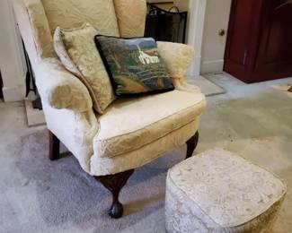 Cream Wingback Chair and Ottoman Set with Pillows