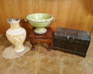 Home Decor Collection Decorative Vase, Pedestal Bowl, Wooden Stool Trunk