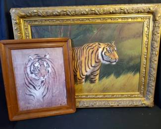 Tiger Art Collection Two Framed Wildlife Pieces Signed