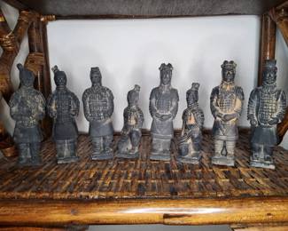 Collection of 8 Decorative AsianStyle Stone Soldier Figurines