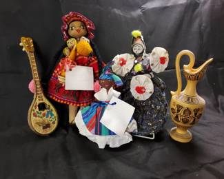Folk Art Collection Decorative Dolls, Ornamented Instrument Greek Vase