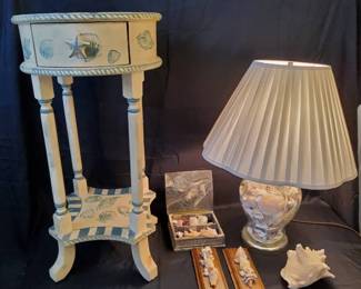 Coastal Decor Collection Accent Table, Shell Lamp Decorative Accents