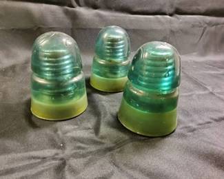 3 Aqua Glass Telegraph Pole Insulators