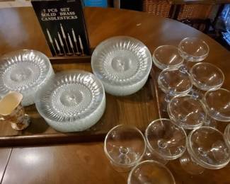 Tableware Lot Luminarc Diamant Dessert Plates NIB, Brass Candlesticks Chelsea Floral Creamer