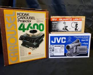 Media Tech Lot JVC Super VHS Camcorder, Kodak Projector, SmithVictor Light