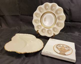 Lenox 24K Gold Accent Dishes and BrandNew Gold Tone Trivet