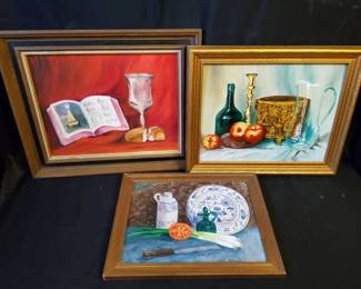 StillLife Oil Painting Collection Three Framed Artworks