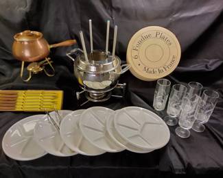 Fondue Dining Set Tagus Copper Pot, Stainless Fondue Pot French Plates