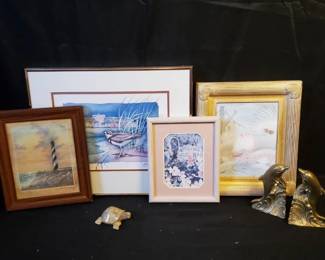 Coastal Floral Art Collection SignedDated Framed Prints, Decor Bookends