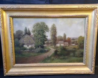 Framed Landscape Painting by M. Lowell