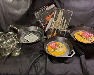 Lodge Logic Cast Iron Skillet Set 6Piece Kitchen Knife Bundle Brand New