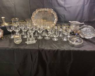 Hosting Collection GoldRimmed Stemware, Silver Toned Serving Trays Lenox Table Accessories