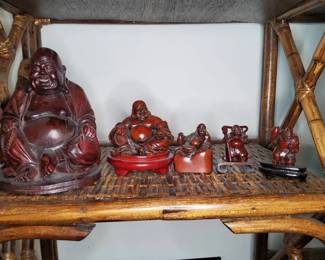 Collection of 5 HandCarved Red Buddha Figures