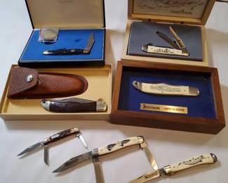 Schrade Display Pieces Scrimshaw, The Trapper, Commemorative Buffalo Bill and More...7 Pcs