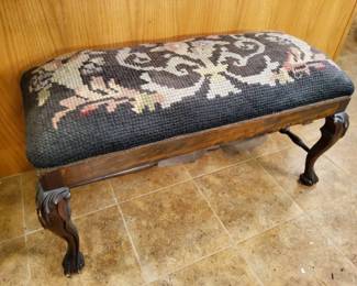 Needlepoint Footstool with Ornate Cabriole Legs